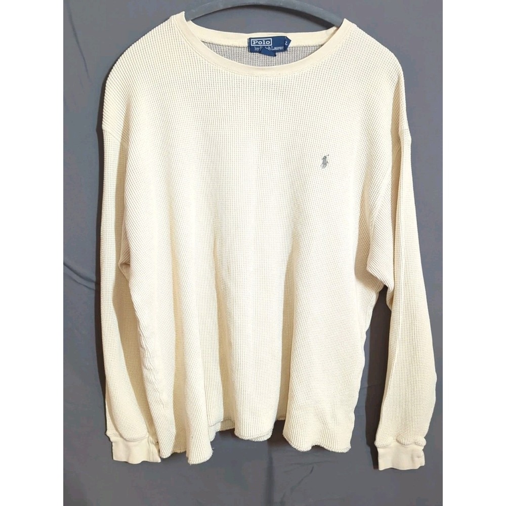Polo Ralph Lauren‎ Waffle Knit Pullover SZ XL Beige Gray Pony Early 2000's VTG
